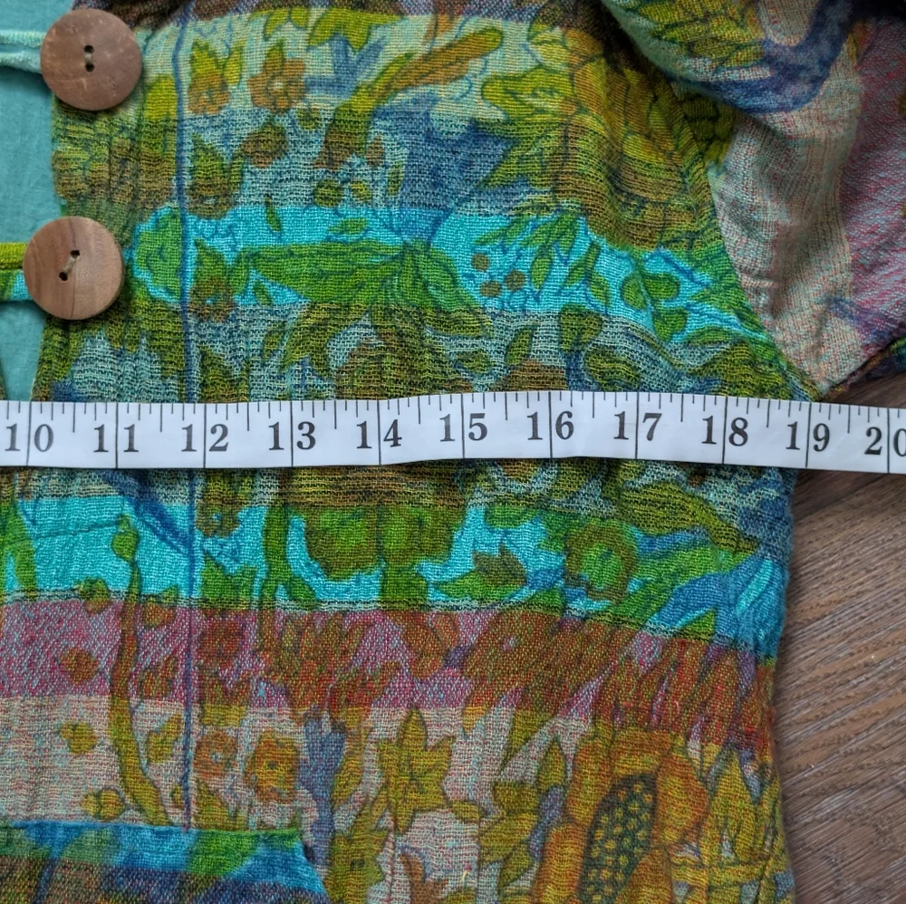 Rare 90s Cotton Exotic Safari Bohemian Hoodie Medium Yellow Teal Sunflower